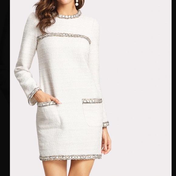 Dresses & Skirts - Elegant Whipstitch Trim Tweed Dress